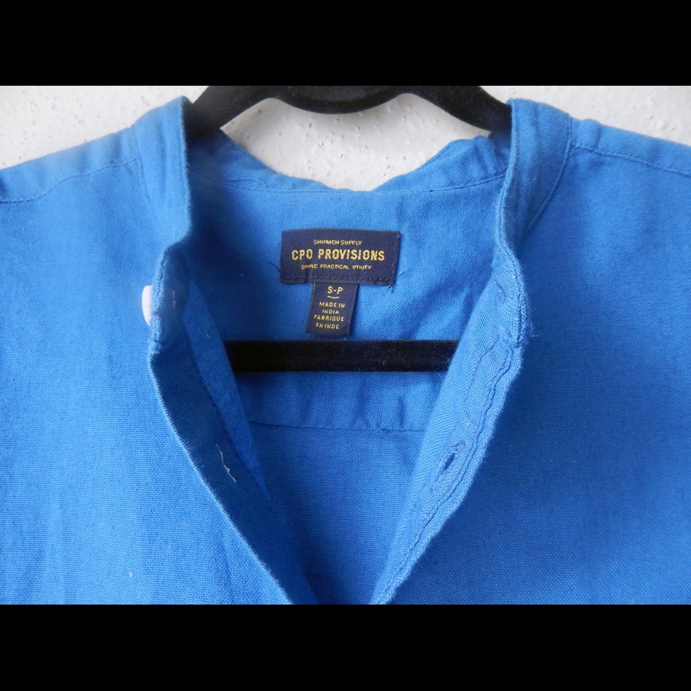 Cotton Mandarin Collar Button-Down Long Sleeve Top - image 4